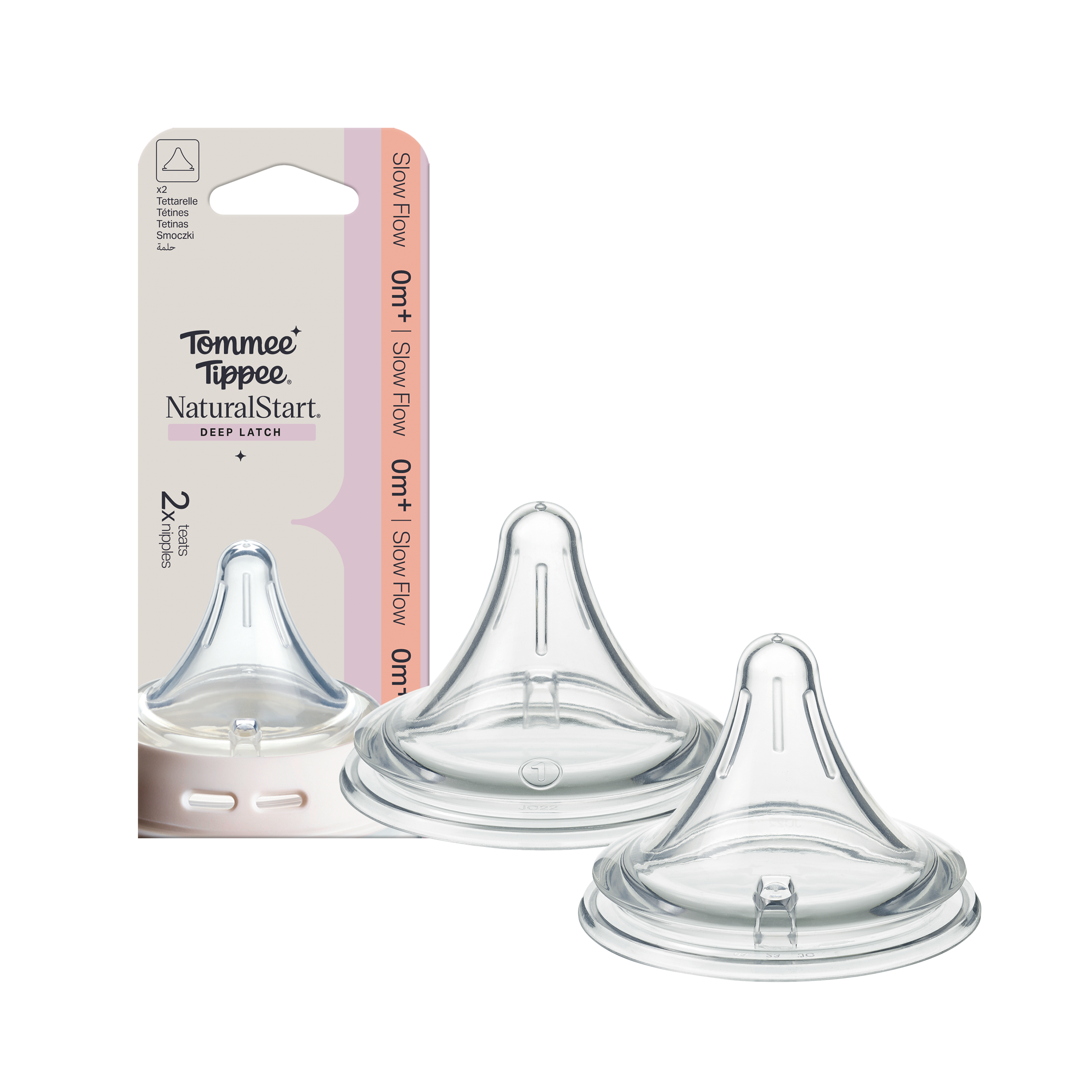 Tommee Tippee Natural Start trojúhelníková ANTI-COLIC savička na lahev, pomalý průtok, 0m+, 2 ks