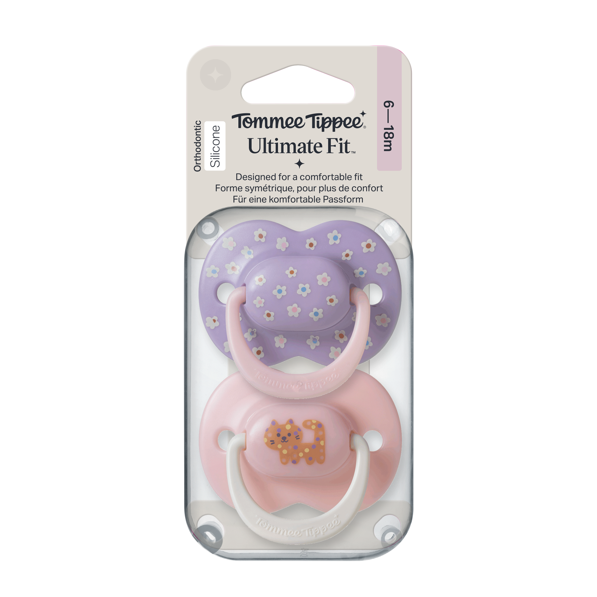 Tommee Tippee Ultimate Fit silikonový dudlík 6-18m, Girl, 2 ks