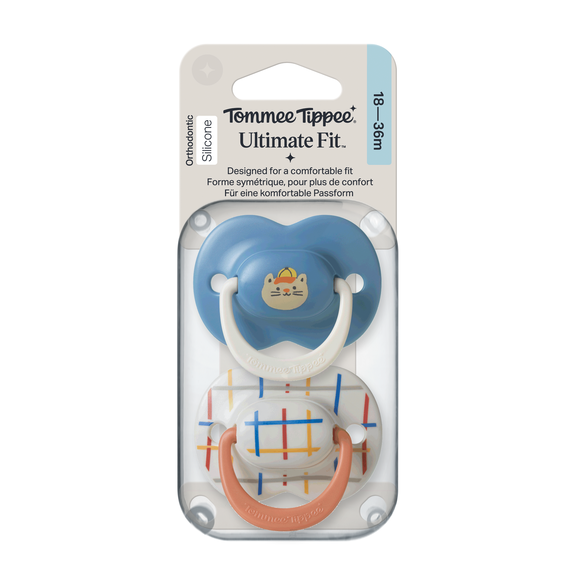 Tommee Tippee Ultimate Fit silikonový dudlík 18-36m, Boy, 2 ks